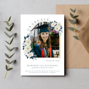 High School Blommigt Photo Studenten Inbjudningar