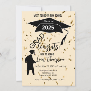 High School Boy Studentfest Cap Confetti Inbjudningar