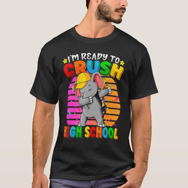 High School Dabbing Elephant Back to school Backpa T Shirt (Framsida)