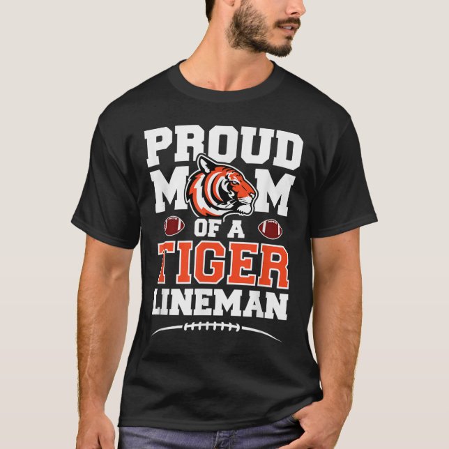 High School Football - Tiger Mascot - Football Lin T Shirt (Framsida)