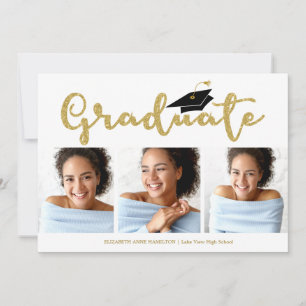 High School Grad 3 Photo Guld Glitter Calligraphy Meddelande