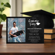 High School Grad Party Modern Chalk Black & White