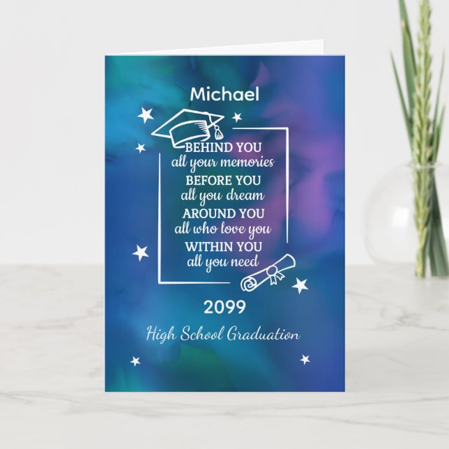 High School Graduation Custom Name and Year Kort (Framsida)