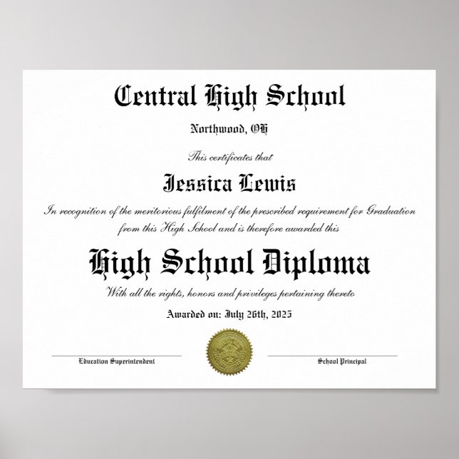  High School Graduation Graduate Diploma Poster (Framsidan)