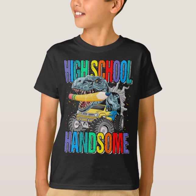 High School Handsome Monster Lastbil Dinosaur T Shirt (Framsida)
