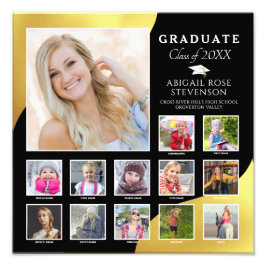 High School K-12 Photo Collage Black Brushed Guld Fototryck
