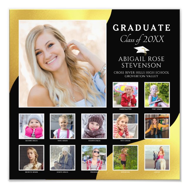 High School K-12 Photo Collage Black Brushed Guld Fototryck (Framsidan)