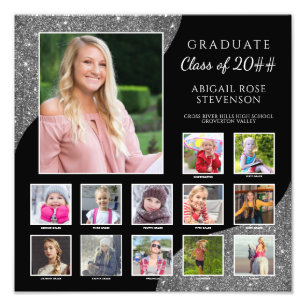 High School K-12 Photo Collage Black och Silver Fototryck