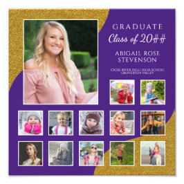 High School K-12 Photo Collage Lila och Guld Fototryck