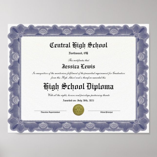 High School Keepsake Graduation Diploma  Poster (Framsidan)