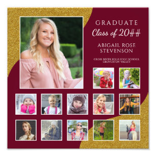 High School Photo Collage K-12 Maroon och Guld Fototryck