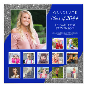 High School Photo Collage K-12 Royal Blue Silver Fototryck
