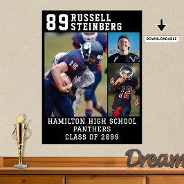 High School Sports Senior 3 Photo Collage Grad Poster