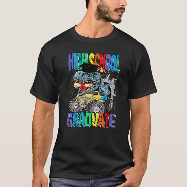 High School Student Monster Lastbil Dinosaur Gradu T Shirt (Framsida)