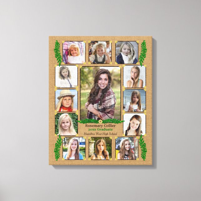 High School Studenten Photo Collage | Burlap Fern Canvastryck (Framsida)