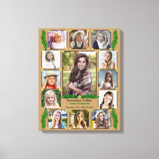 High School Studenten Photo Collage | Burlap Fern Canvastryck (Framsida)
