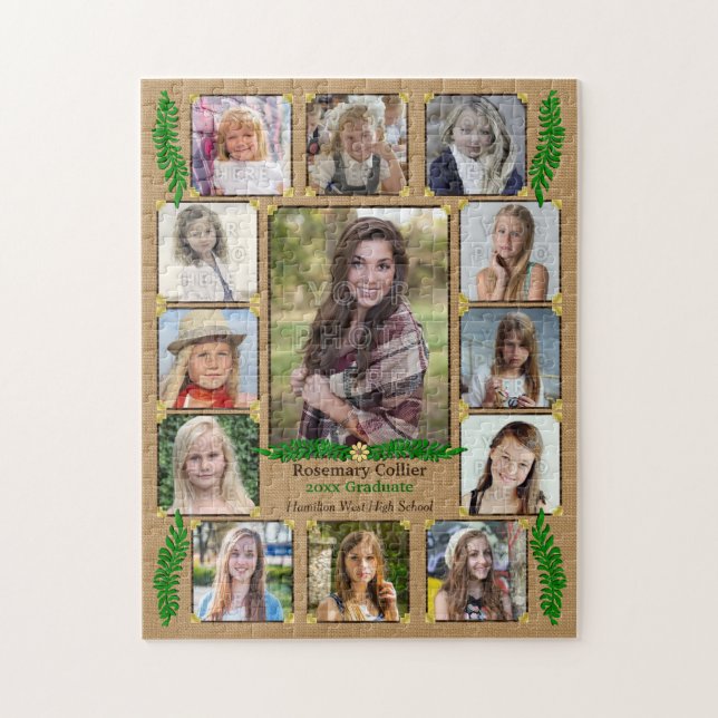 High School Studenten Photo Collage | Burlap Fern Pussel (Vertikal)