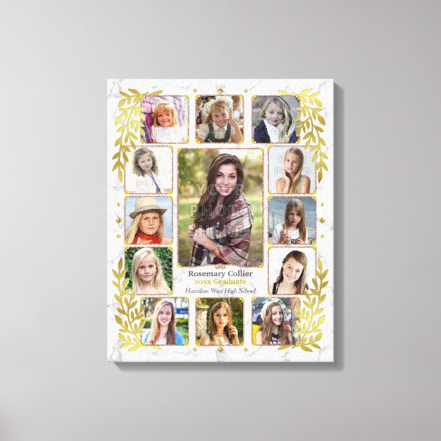 High School Studenten Photo Collage | Marble Guld Canvastryck (Framsida)