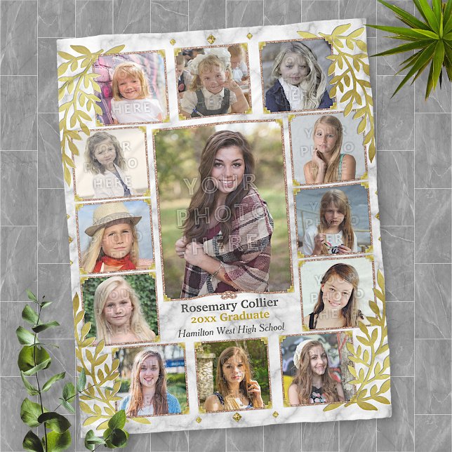 High School Studenten Photo Collage | Marble Guld Fleecefilt (Skapare uppladdad)