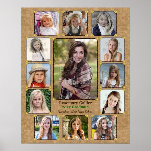 High School Studenten Photo Collage Rustic Burlap Poster (Framsidan)