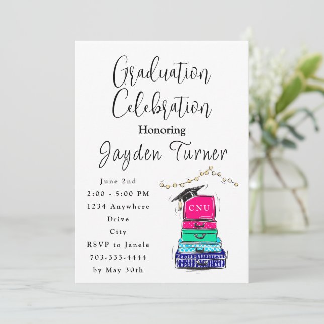 High School Studenten Suitcase School Inbjudningar (Stående Fram)