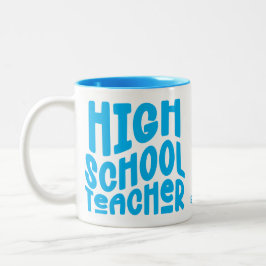 High School Teacher Light Blue Text Två-Tonad Mugg