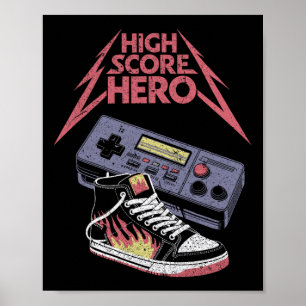 High Score Hjälte Retro Spelande Spelare Poster