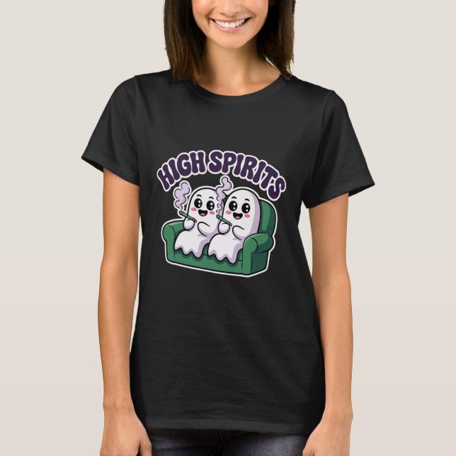 High Spirits Funny Ghost Ogräs Halloween Humor T Shirt (Framsida)