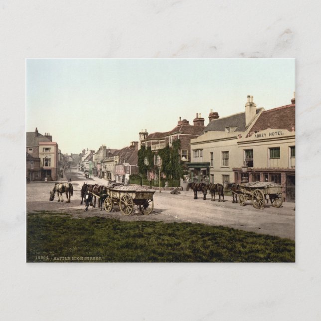High Street, Battle, Öster Sussex, 1895 Vykort (Framsida)