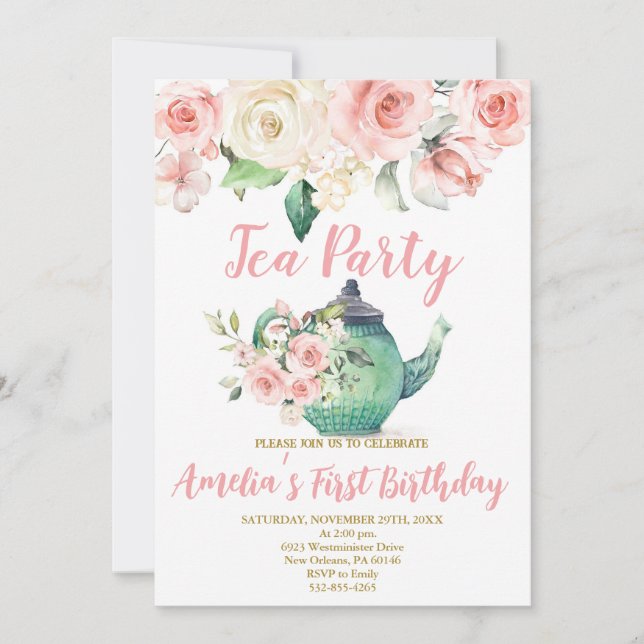 High Tea First Birthday, Par-Tea Birthday Inbjudningar (Framsida)