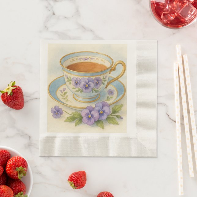 High Tea Napkins | Vintage Tea Cup & Pansies Pappersservett (Insitu)
