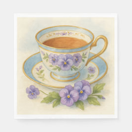 High Tea Napkins | Vintage Tea Cup & Pansies Pappersservett