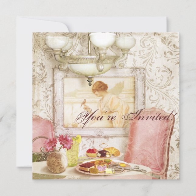High Tea Party-inbjudan. Shabby chic, Victorian. Inbjudningar (Framsida)