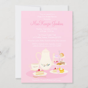 High Tea party Inbjudningskort för möhippan rosa f