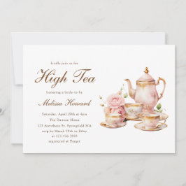 High Tea Pastel Gold Bridal Shower Inbjudningar
