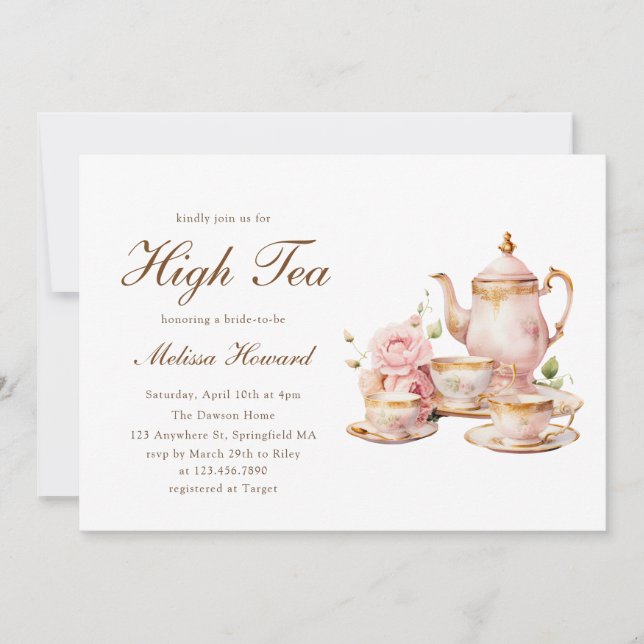 High Tea Pastel Gold Bridal Shower Inbjudningar (Framsida)