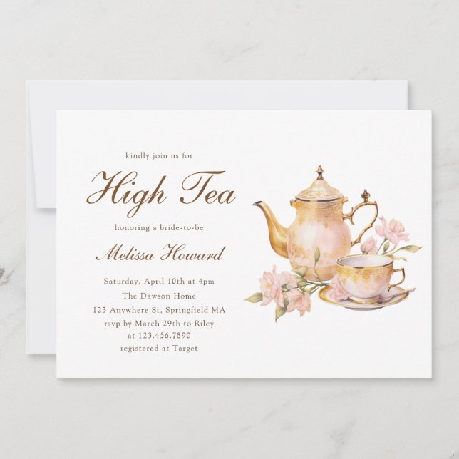 High Tea Pastel Gold Bridal Shower Inbjudningar (Framsida)