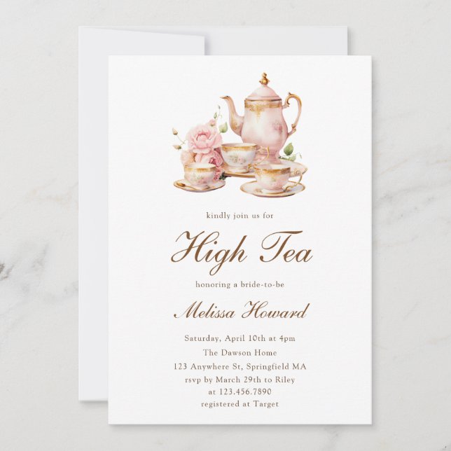 High Tea Pastel Gold Bridal Shower Inbjudningar (Framsida)
