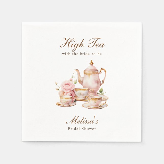 High Tea Pastel Gold Bridal Shower Pappersservett (Framsidan)