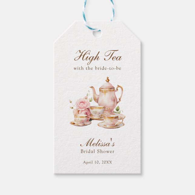 High Tea Pastel Gold Bridal Shower Presentetikett (Framsidan)