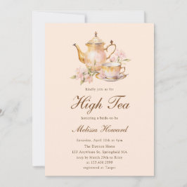 High Tea Pastel Orange Gold Bridal Shower Inbjudningar