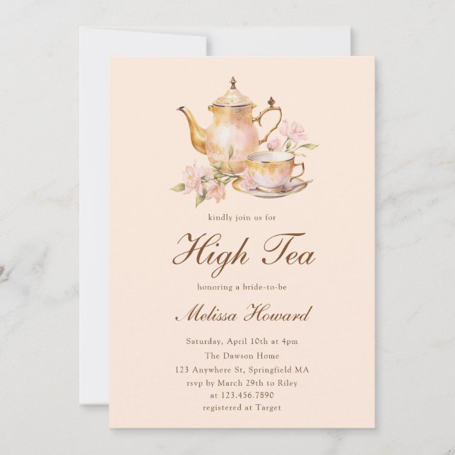 High Tea Pastel Orange Gold Bridal Shower Inbjudningar (Framsida)