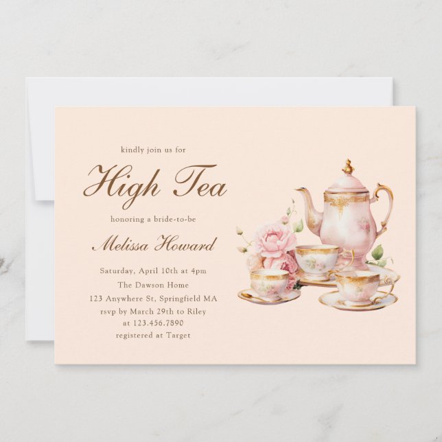 High Tea Pastel Orange Gold Bridal Shower Inbjudningar (Framsida)