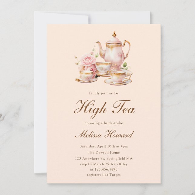 High Tea Pastel Orange Gold Bridal Shower Inbjudningar (Framsida)