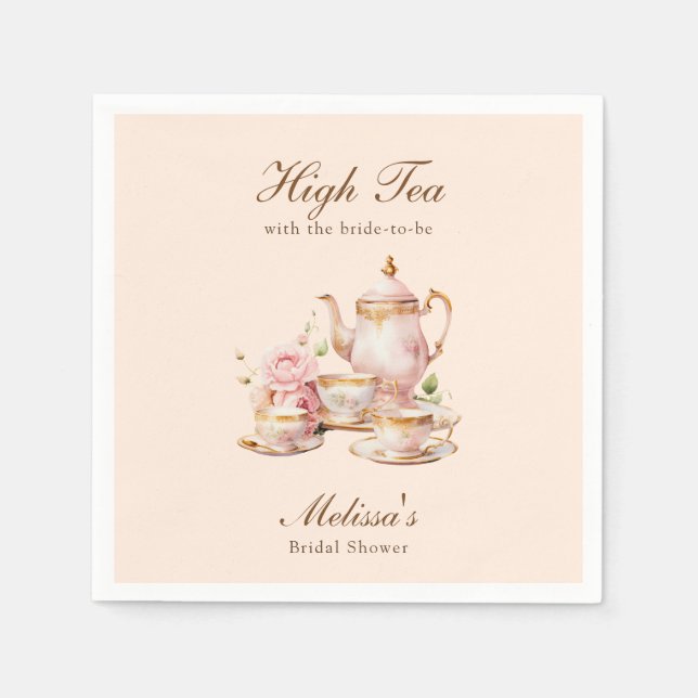 High Tea Pastel Orange Gold Bridal Shower Pappersservett (Framsidan)