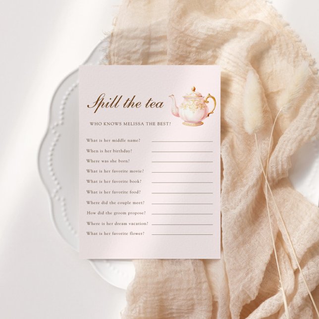 High Tea Pastel Pink Bridal Shower Party Game Tilläggskort (Skapare uppladdad)
