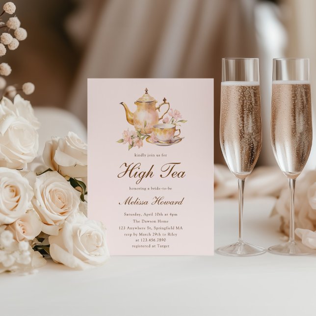 High Tea Pastel Rosa Guld Möhippa Inbjudningar (Skapare uppladdad)