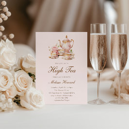 High Tea Pastel Rosa Guld Möhippa Inbjudningar