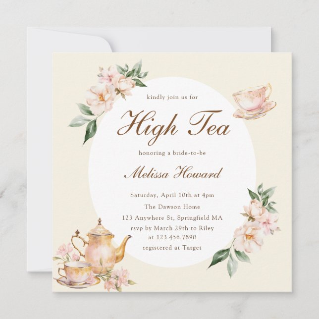 High Tea Pastel Yellow Gold Bridal Shower Inbjudningar (Framsida)