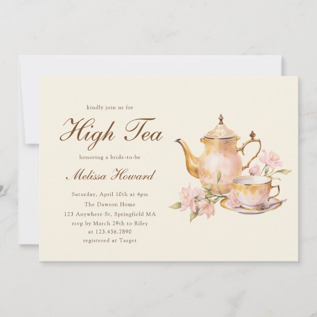 High Tea Pastel Yellow Gold Bridal Shower Inbjudningar (Framsida)